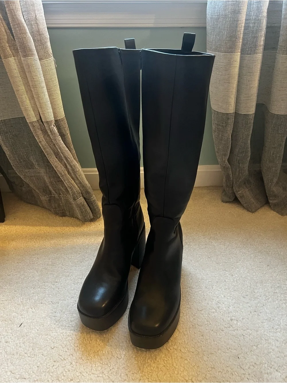 Black Platform Knee-High Pleather Boots